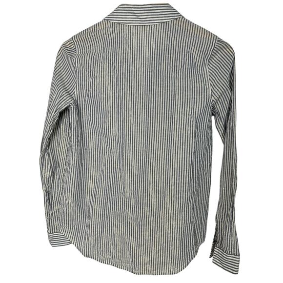 L'AGENCE Laurent Metallic‎ Button Up Blouse Ivory Blue Gold Stripes Womens Sz XS - Picture 6 of 13